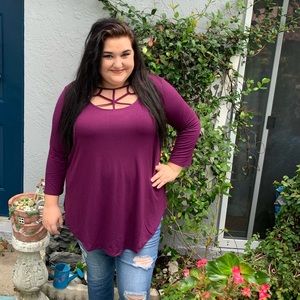 NEW Soft Purple Crisscross Neck 3/4 SleeveTunic